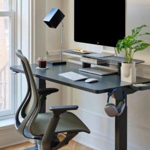 Duo Standing Desk – Woodgrain / Eggshell / 36 inches x 24 inches